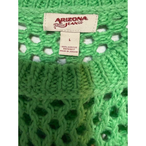 Y2K Arizona Jeans Green Crochet Fairycore Sweater Womens Size L Earthy Indie - Picture 6 of 8
